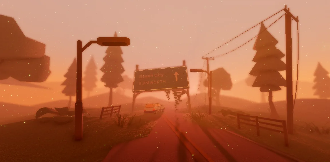 Environment with a road and a signpost