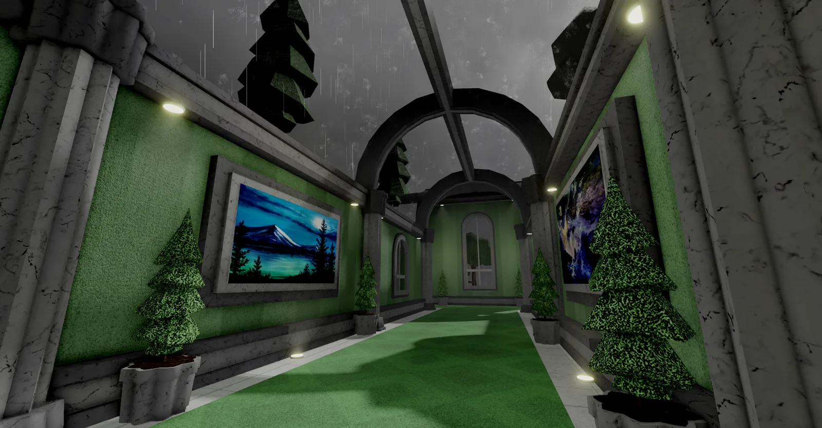 Rainy green gallery environment